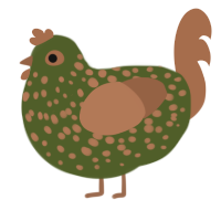 A olive and brown chicken with a speckle pattern