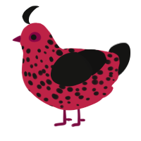 A crimson and black chicken with a speckle pattern