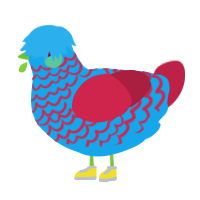A sky and crimson chicken with a lace pattern