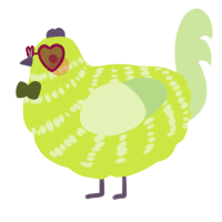 A lime and gluppy chicken with a bar pattern