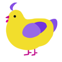 A yellow and blurple chicken