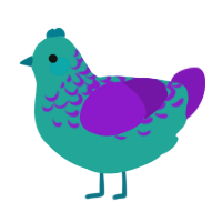 A turquoise and violet chicken with a half-lace pattern