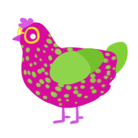 A fuchsia and grass chicken with a speckle pattern