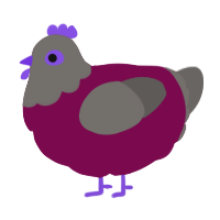 A wine and grey chicken with a head pattern