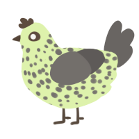 A apple and grey chicken with a speckle pattern