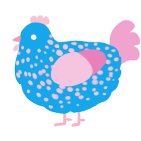A sky and pink chicken with a speckle pattern