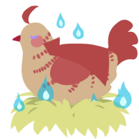 A beige and red chicken with a half-bar pattern