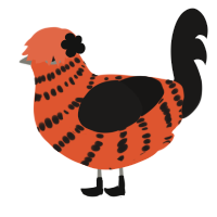 A vermilion and sable chicken with a bar pattern