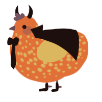 A vermilion and gold chicken with a speckle pattern