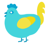 A aqua and yellow chicken