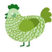 A gluppy and chartreuse chicken with a lace pattern