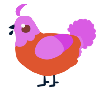 A vermilion and orchid chicken with a head pattern