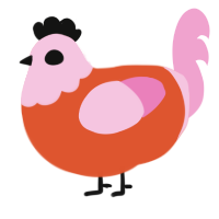 A vermilion and pink chicken with a head pattern