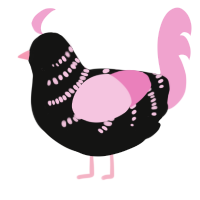 A black and pink chicken with a half-bar pattern