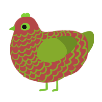A red and chartreuse chicken with a lace pattern