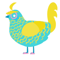 A aqua and yellow chicken with a lace pattern