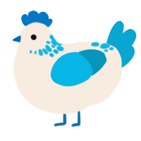 A cream and cerulean chicken with a neck-speckle pattern