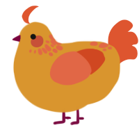 A orange and vermilion chicken with a neck-speckle pattern