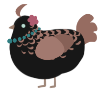 A black and russet chicken with a half-lace pattern