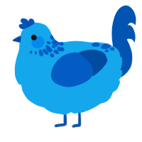 A sky and ultramarine chicken with a neck-speckle pattern