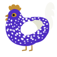A indigo and white chicken with a speckle pattern