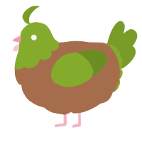 A brown and chartreuse chicken with a head pattern