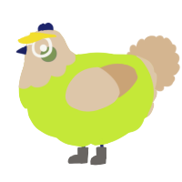 A lime and beige chicken with a head pattern
