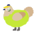 A lime and beige chicken with a head pattern