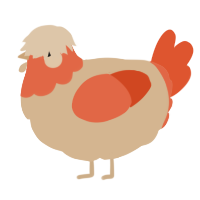 A beige and vermilion chicken with a head pattern