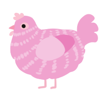 A pink chicken with a bar pattern