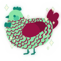 A mint and maroon chicken with a lace pattern