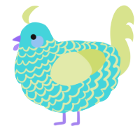 A aqua and lemon chicken with a lace pattern