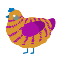 A orange and plum chicken with a bar pattern