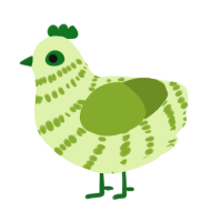 A apple and chartreuse chicken with a bar pattern
