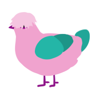 A pink and turquoise chicken