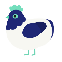 A white and navy chicken with a head pattern
