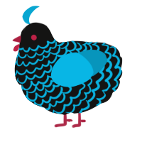 A black and cerulean chicken with a lace pattern