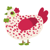 A cream and crimson chicken with a speckle pattern