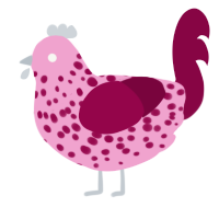 A pink and maroon chicken with a speckle pattern