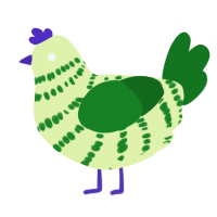A apple and leaf chicken with a bar pattern