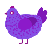 A blurple and violet chicken with a speckle pattern