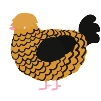 A orange and black chicken with a lace pattern