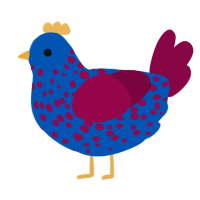A ultramarine and maroon chicken with a speckle pattern