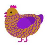 A ochre and violet chicken with a lace pattern