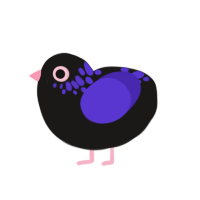 Mme Litein, a sable and indigo chicken with a neck-speckle pattern