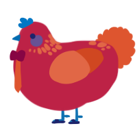 A crimson and vermilion chicken with a neck-speckle pattern