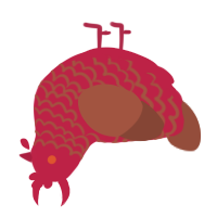 A crimson and russet chicken with a lace pattern