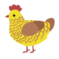 A yellow and brown chicken with a lace pattern