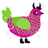 Ichiryu, a fuchsia and grass chicken with a lace pattern