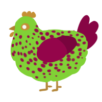 A grass and maroon chicken with a speckle pattern